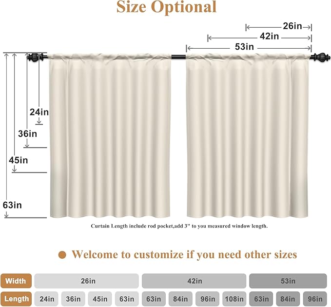 Renaiss 42 x 96 Inch Cream Nursery Bedroom Window Curtains Girls Baby Room Thermal Insulated Noise Reduction Light Filtering Curtains Linen Texture Rod Pocket Back Tab Spring Window Drape 2 Panels