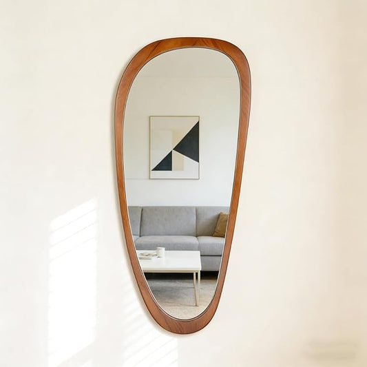BOMINICA Full Length Irregular Wall Mirror, 48" x 22" Wooden Full Body Dressing Mirror Wall Mounted, Decorative Floor Mirror for Living Room, Bedroom, Entryway, Farmhouse, Home Decor