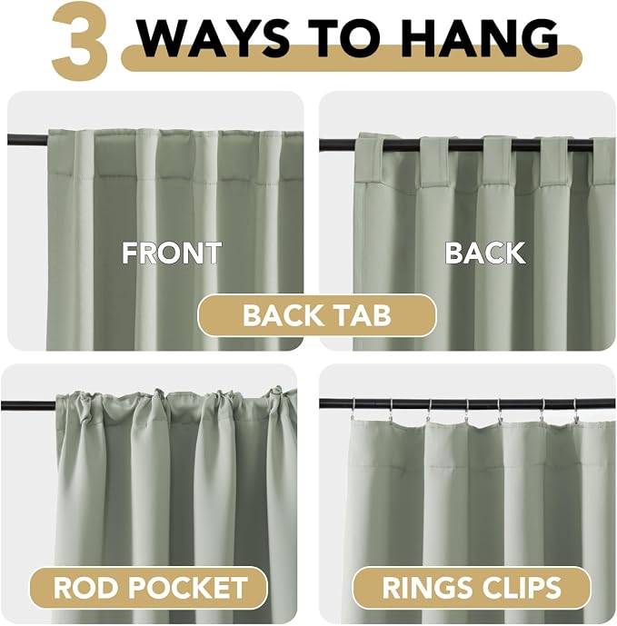 H.VERSAILTEX Blackout Curtains Thermal Insulated Window Treatment Panels Room Darkening Blackout Drapes for Living Room Back Tab/Rod Pocket Bedroom Draperies, 52 x 84 Inch, Light Sage, 2 Panels