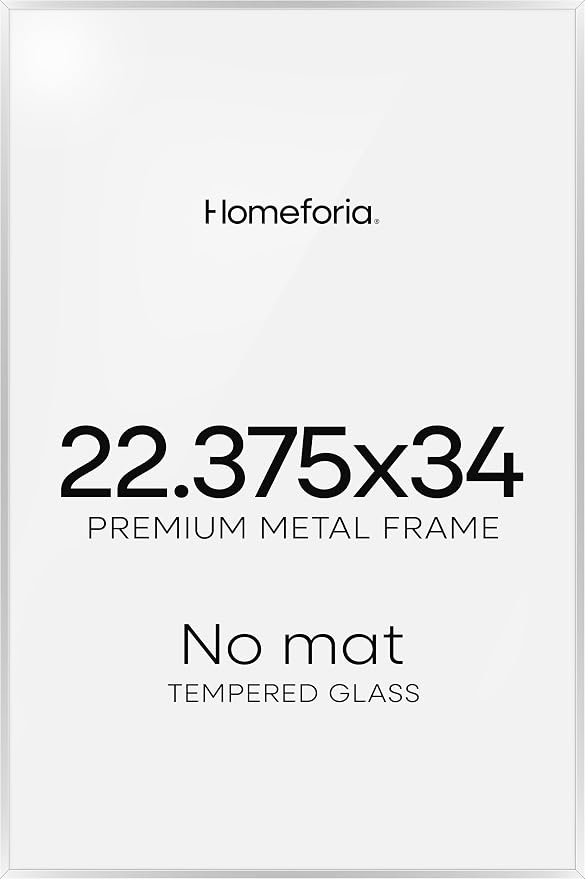 Homeforia 22.375x34 Silver Puzzle Frame, High End Metal 22.375 x 34 Picture Frames without Mat, 34x22.375 Thin Poster Frame for Wall, 22.375by34 Puzzle Print Frames, Tempered Glass, Wall Kit, Set of 1