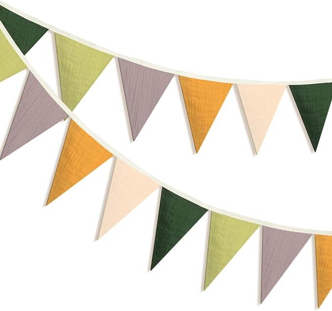 Oudain 2 Pcs Pennant Banner Flags Nursery Garland Triangle Bunting Flags Playroom Wall Decor Banner for Nursery Baby Shower Birthday Boho Wedding Party Event, Each 7.75 ft(Green Color)