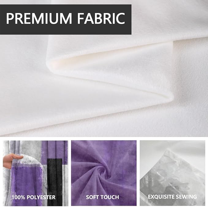 AAtter Purple Grey and Black Abstract Curtains for Living Room, Modern Art Fabric Rod Pocket Window Drapes for Bedroom, Dark Gradient Geometric Aesthetic Room Decor, 42" W x 63" L, 2 Panels