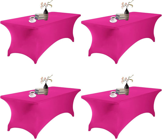 4Pack Spandex Waterproof Table Covers 8ft，Spandex 8ft Waterproof Table Cover for Party,Wedding, Banquet, and Events(Fuchsia)