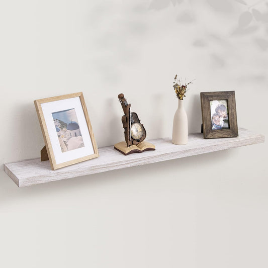 Axeman Floating Shelves for Wall, Rustic Elm Wood 48''W x 8" D Wall Shelf with Invisible Bracket, Large Long Wall Mounted Storage Shelves for Living Room, Bedroom, Kitchen, Bathroom Decor, White Wash