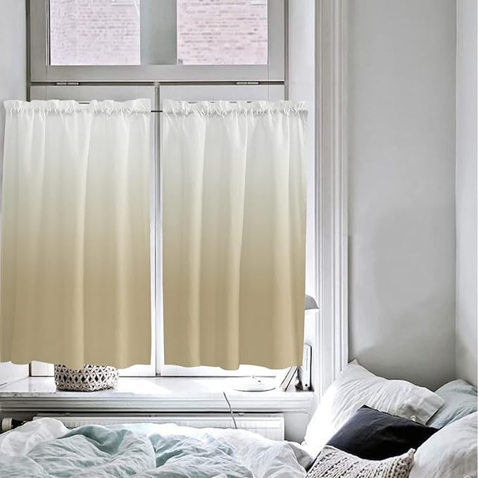 54 Inch Long Tier Curtains for Kitchen, Farm Yellow Gradient Bathroom Window Curtains Rod Pocket Short Curtains Window Treatment Tiers for Living Room Farmhouse 2 Panels