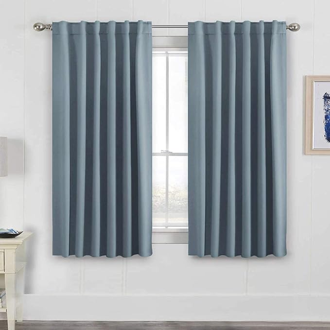 H.VERSAILTEX Blackout Curtains Thermal Insulated Window Treatment Panels Room Darkening Blackout Drapes for Living Room Back Tab/Rod Pocket Bedroom Draperies, 52 x 63 Inch, Stone Blue, 2 Panels