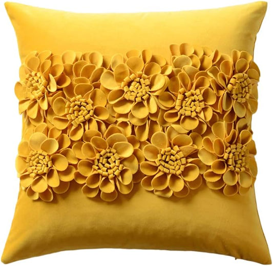 JWH Handmade 3D Flower Throw Pillow Covers Decorative Floral Accent Pillow Cases Velvet Cushion Case for Car Bed Couch Bedroom Decor 18x18 Inch Gold Yellow