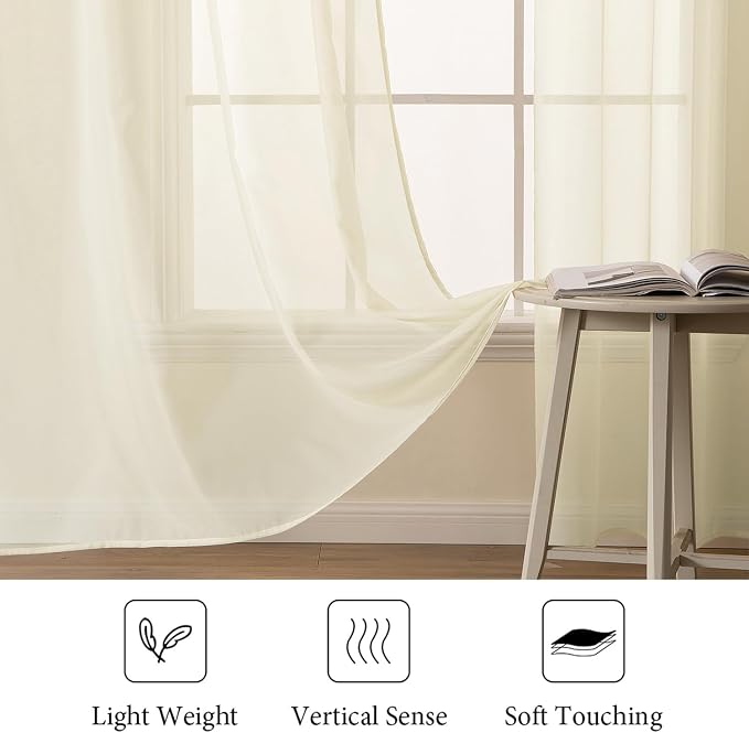 MIULEE 2 Panels Solid Color Light Cream Sheer Window Curtains Elegant Window Voile Panels/Drapes/Treatment for Bedroom Living Room (54X108 Inches Light Cream)
