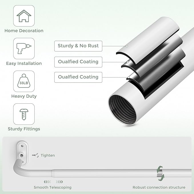 Wrap Around Curtain Rods White, Blackout Heavy Duty Curtain Pole for Windows 28 to 48 Inch, 1" Decorative Room Darkening Curved Modern Drapery Rod (White/Unique Design/All Metal)