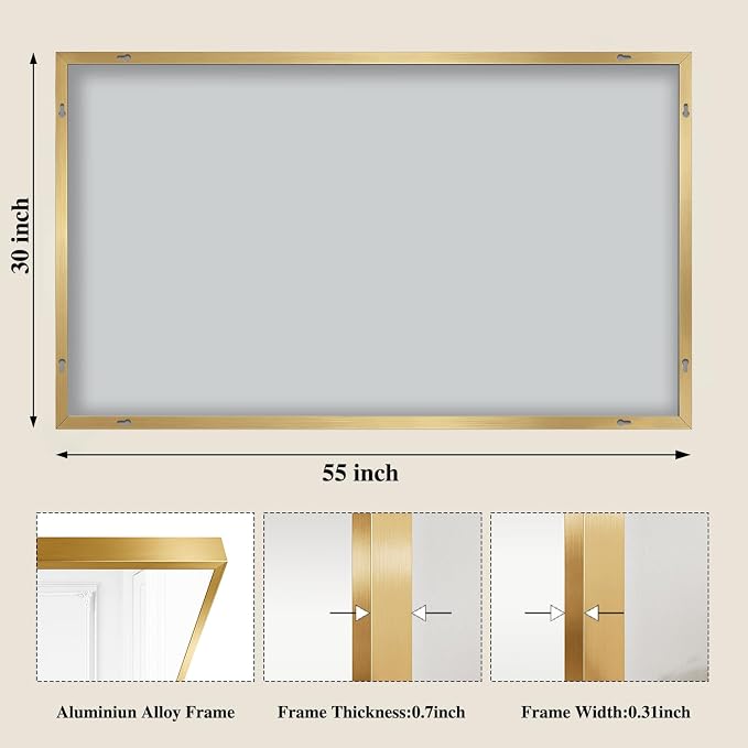 Koonmi Gold Mirrors for Wall, 30x55 Inch Bathroom Mirror, Rectangular Wall Mirror for Living Room Bedroom Bathroom, Hangs Horizontally or Vertically