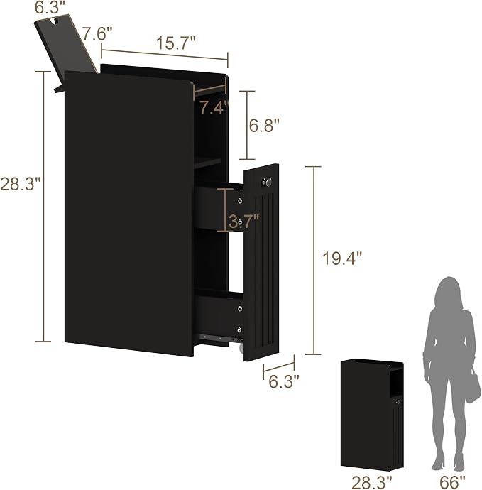 ChooChoo Slim Bathroom Storage Cabinet, Narrow Small Bathroom Organizer with Slide Out Drawer Storage, Toilet Paper Holder, for Small Spaces, Black