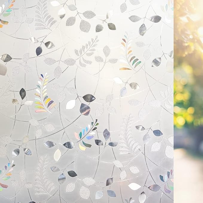 LEMON CLOUD Frosted Window Privacy Film Stained Static Cling Glass Film Decorative Colorful Glass Window Sticker, Non-Adhesive Sun Blocking Tint for Home Sliding Door, Mimosa-Patterned, 23.6" x 157.4"