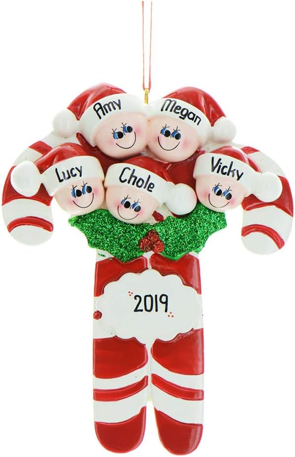 Candy Cane Family of 5 Ornament 2025 Personalized Family Christmas Ornaments 2025 | Holiday Keepsake Holly Berries Personalized Tree Ornaments for Grandchildren, Siblings & Grandkids of Five Ornament