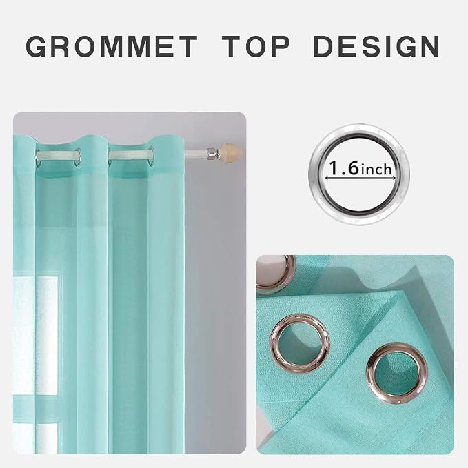MIULEE 2 Panels Turquoise Semi Sheer Window Curtains Elegant Grommet Top Window Voile Drapes/Treatment Aqua Blue Linen Textured Panels for Bedroom Living Room Decor (54X84 Inches)