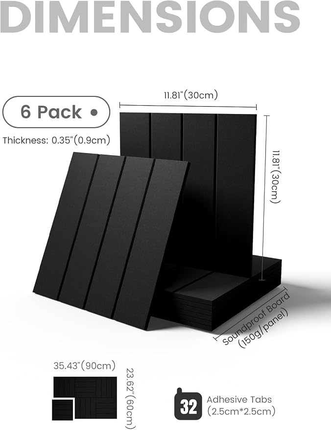 Fluxynara Felt Bulletin Board Tiles Large 36" x 24" Cork Board Alternative-6 Pack with 32 Adhesive Tabs, Thick Slat Wall Panels for Office Decor, Push Pin Board Wall Organizer Alternative - Black