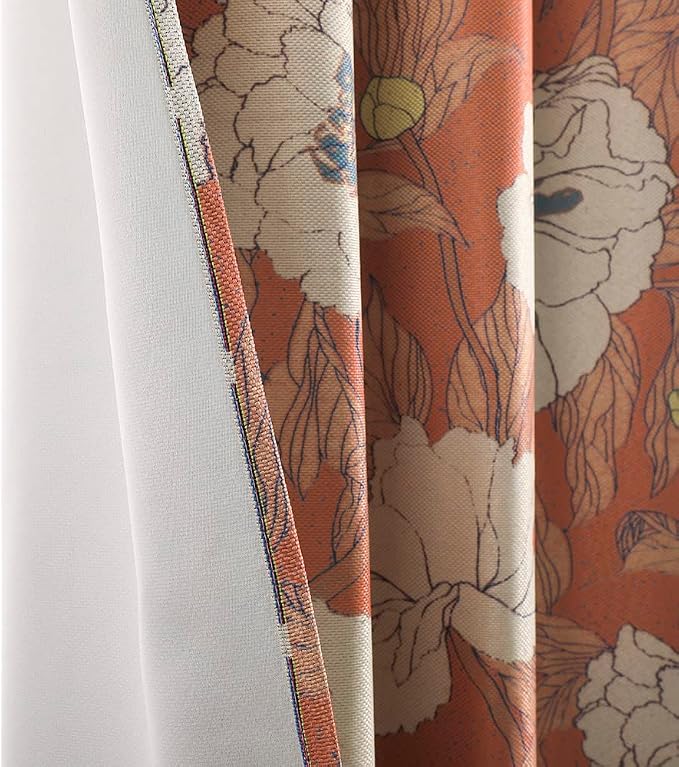 Taisier Home Stylish Faux Linen Curtains for Living Room/Bedroom | Privacy Added Light Reducing Flower Pattern Window Curtain Drapes (2 Panels) Grommet Top, 52x108 Inch, Orange