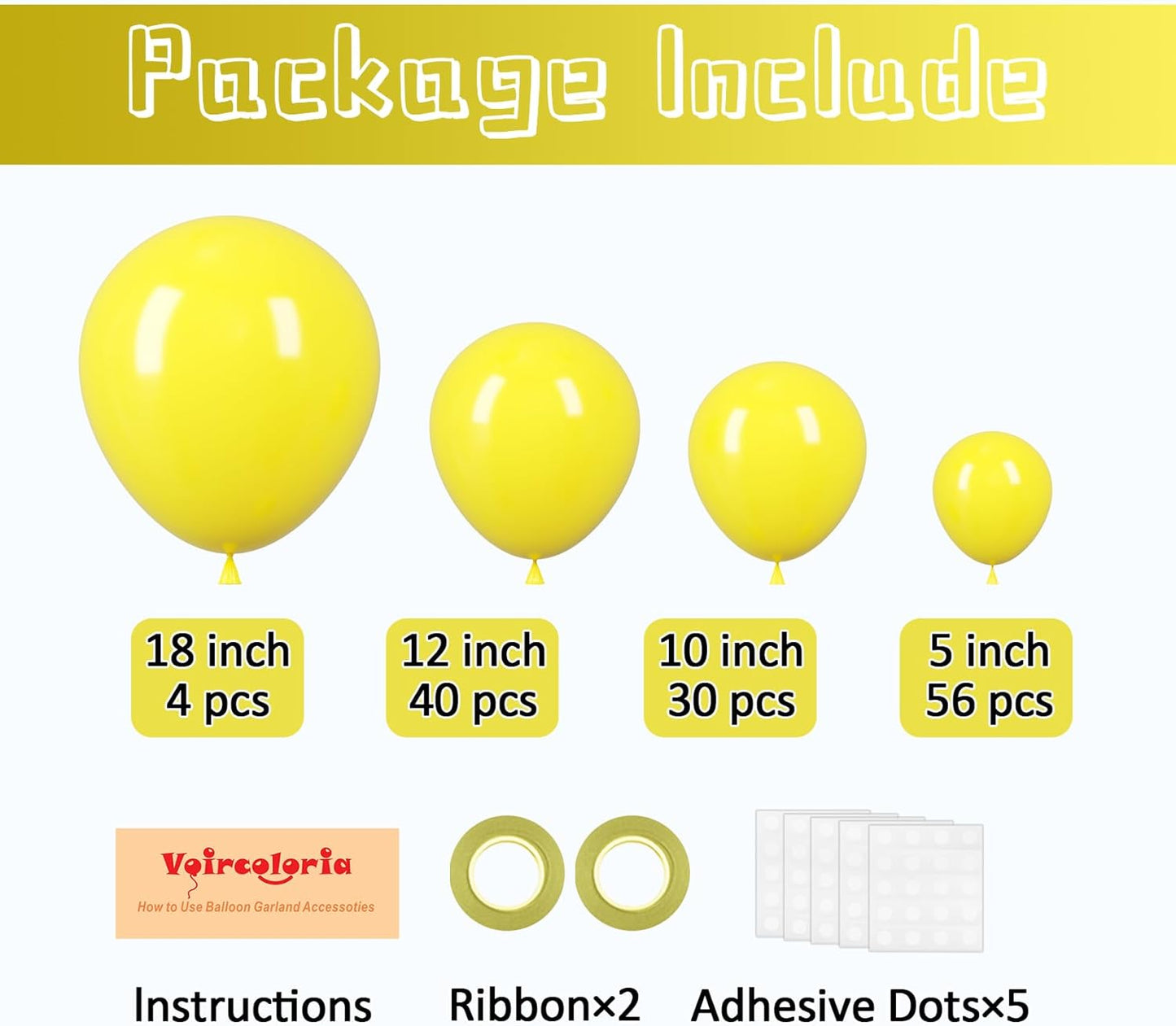 130pcs Yellow Balloons Different Sizes 18" 12" 10" 5" Party Latex Balloons for Boys Girls Birthday Baby Shower Gender Reveal Wedding Sunflower Party Decorations