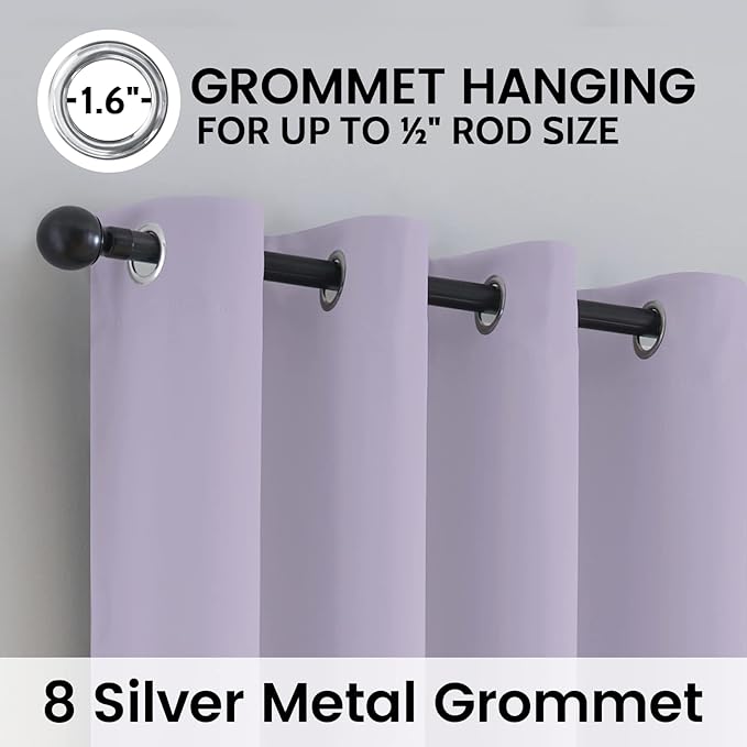 SimpleHome 100% Blackout Curtains for Bedroom,Thermal Insulated Lilac Grommet Window Drapes Room Darkening Curtains for Living Room with Black Back,52 x 45 Inch,2 Panels