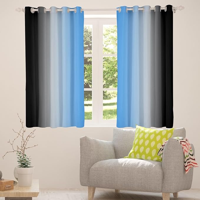 jejeloiu Blue Darkening Drapes (2 Panels, 42 x 90 Inch) Ombre Black Curtains for Bedroom Living Room for Kids Decor Gradient Style Blackout Curtains Abstract Window Treatments