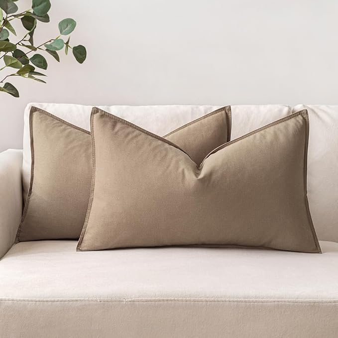 MIULEE Pack of 2 Decorative Linen Pillow Covers 12x20 Inch Coco Brown | Boho Farmhouse Modern Soft Accent Lumbar Throw Pillows Neutral Cushion Covers for Sofa Couch Bed Living Room Home Decor