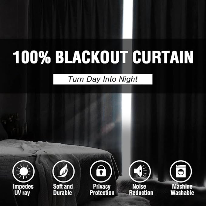 H.VERSAILTEX 100% Blackout Curtains for Bedroom Thermal Insulated Blackout Curtains 96 Inches Long Rod Pocket/Clip Rings Curtains for Living Room with Black Liner 2 Panels, Navy