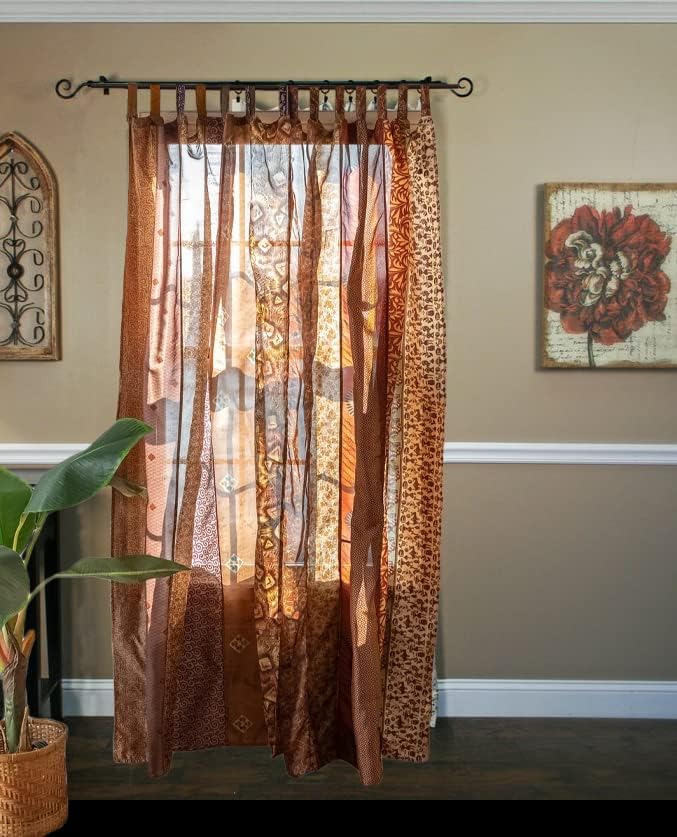 Assorted Hippie Colorful Curtains Light-Filtering – Boho Curtains, Bed Canopy Panel, Tapestry or Window Treatment Patchwork Brown Color (84 X 43 Inches)