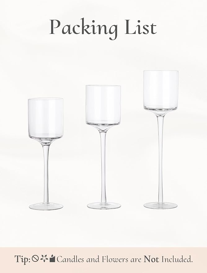 Tall Glass Candle Holder: Long Stem Floating Candle Holders for Tealight Votive and Pillar Large Clear Centerpieces for Wedding Table Party Home Set of 3