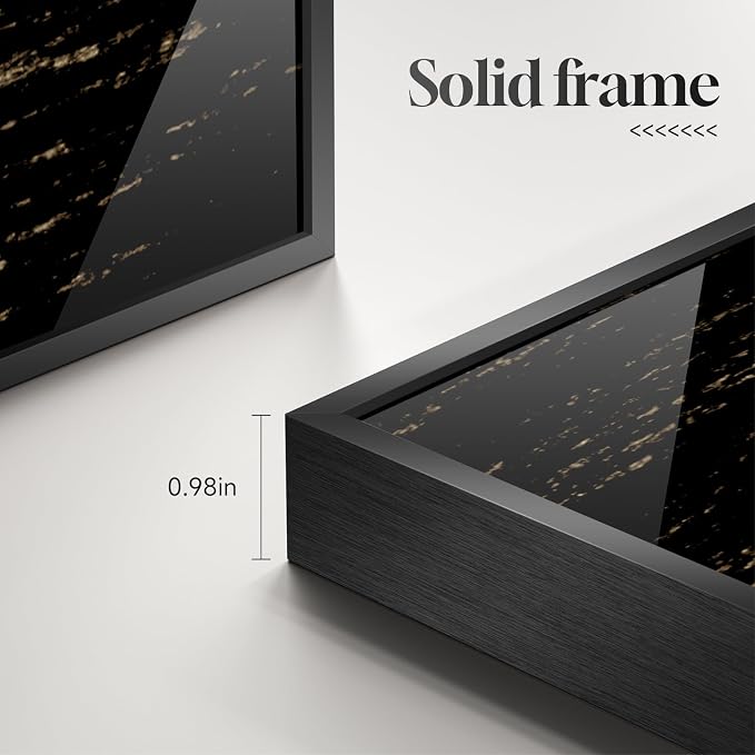 Framed Long Narrow Vertical Moon Wall Art Set of 2, Modern Black White Gold Bright Art Prints Paintings, Night Sea Landscape Pictures for Living Room Entryway Hallway Dining Room Bedroom Wall Decor
