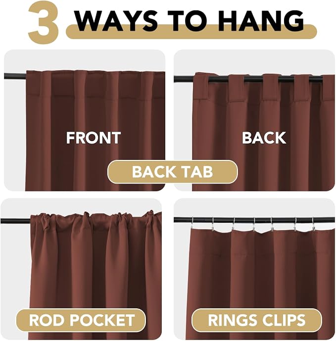 H.VERSAILTEX Blackout Curtains Thermal Insulated Window Treatment Panels Room Darkening Blackout Drapes for Living Room Back Tab/Rod Pocket Bedroom Draperies (2 Panels, Rust, 52 x 96 Inch)
