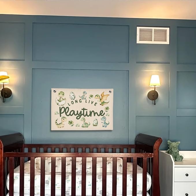 Playroom Dinosaur Wall Decor, Toddler Playroom Decor Hanging Linen Banner,Play Room Wall Decor for Nursery Nursery, 20x30 Inch