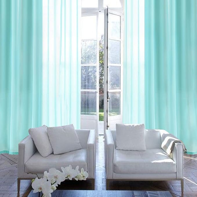 MIULEE 2 Panels Turquoise Semi Sheer Window Curtains Elegant Grommet Top Window Voile Drapes/Treatment Aqua Blue Linen Textured Panels for Bedroom Living Room Decor (54X84 Inches)