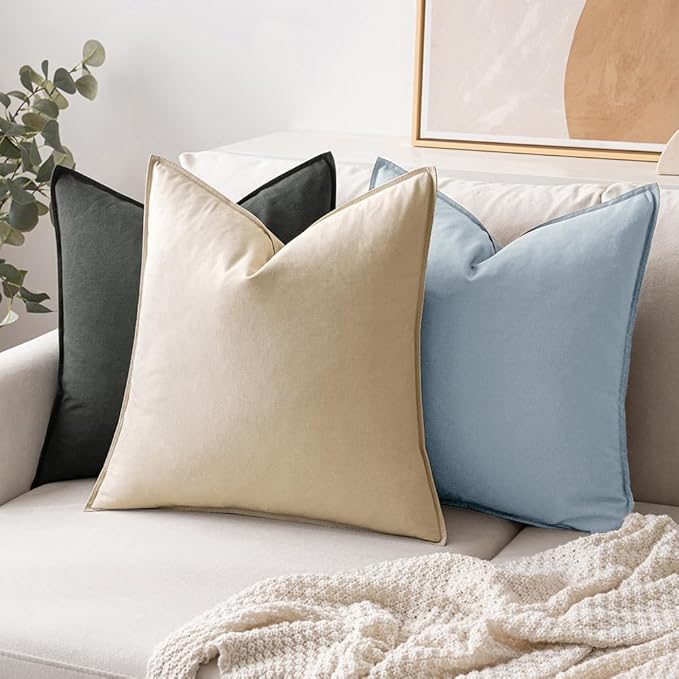 MIULEE Pack of 2 Decorative Linen Pillow Covers 22x22 Inch Coastal Blue | Boho Farmhouse Modern Soft Accent Euro Shams Throw Pillows for Bed Neutral Cushion Covers Sofa Couch Living Room Home Decor