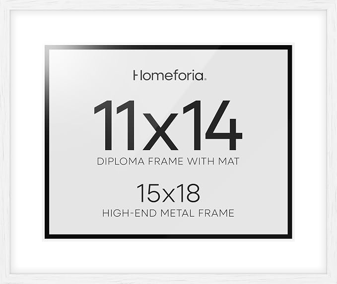Homeforia 15x18 Diploma White Wood Frame, High End Oak 15 x 18 Certificate Frames with Mat 11 x 14, 15by15 Document Frame Matted to 11by14, Graduation Wooden Frames, Tempered Glass, Wall Kit, Set of 2