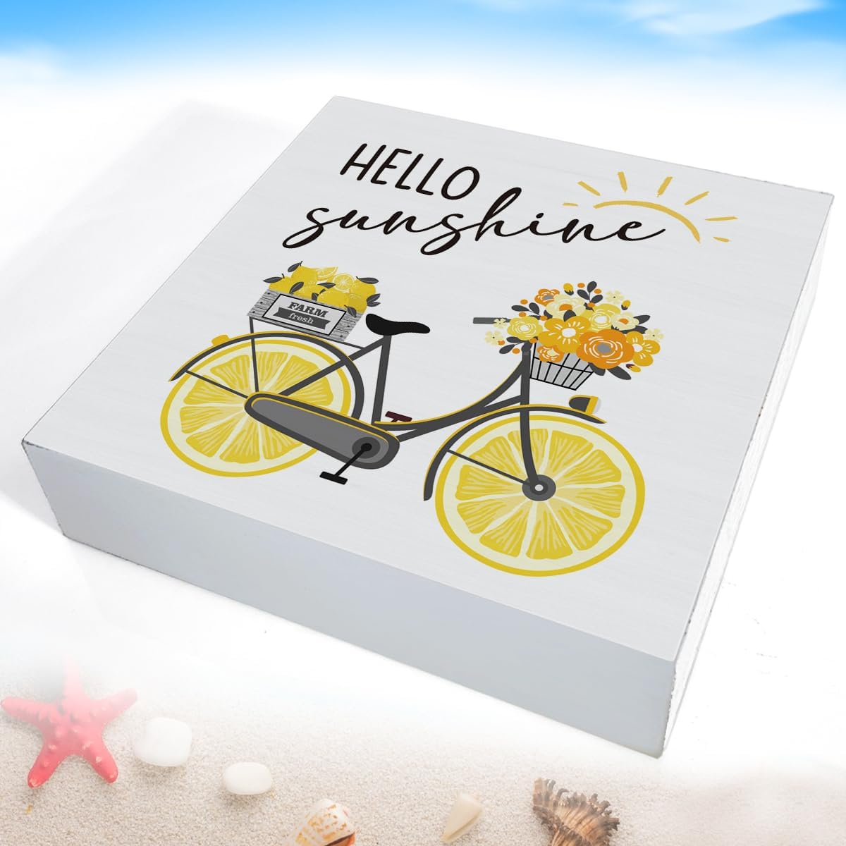 Lemon Decor Summer Decorations Hello Sunshine Wooden Sign Rustic Home Decor 5 x 5 Inches