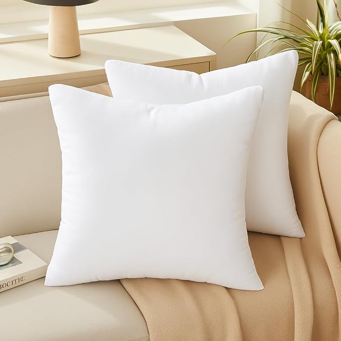 Oubonun 22 x 22 Throw Pillow Inserts - Soft, Plush & Decorative Down Alternative Pillows for Couch Sofa Bed, Machine Washable - White, Pack of 2