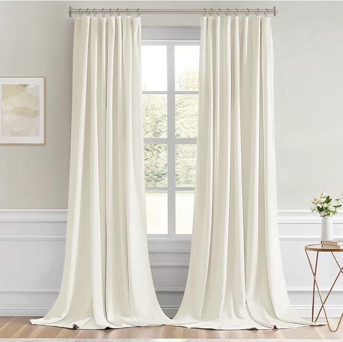 MIULEE Cream Back Tab Blackout Curtains 102 Inch Long 2 Panels Set for Bedroom, Rod Pocket/Pinch Pleated Thermal Insulated Living Room Darkening Light Blocking Floor to Ceiling Drapes
