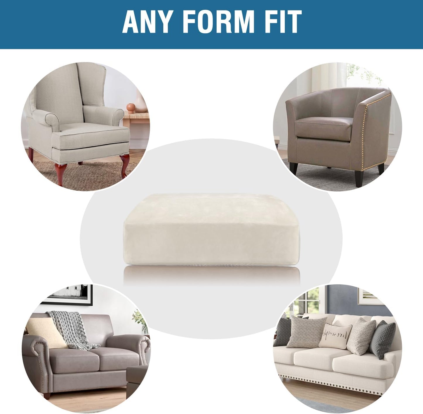 H.VERSAILTEX Velvet Stretch Couch Cushion Cover Plush Cushion Slipcover for Chair Cushion Furniture Protector Seat Cushion Sofa Cover (1 Piece Armchair Cushion Covers, Porcelain)