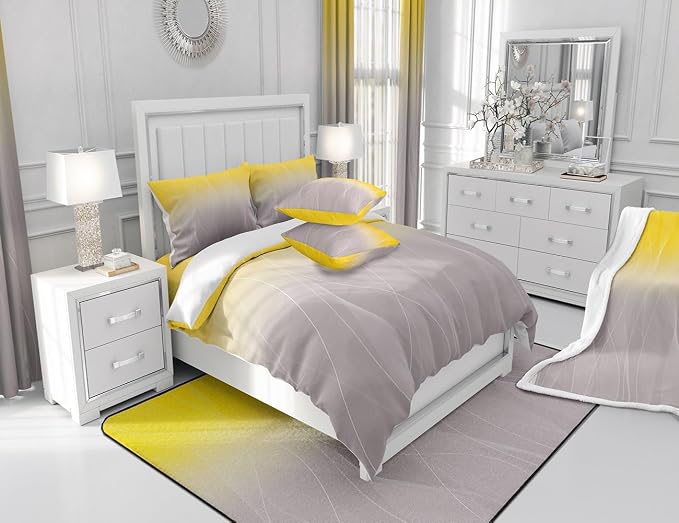 jejeloiu Yellow Darkening Drapes Kids Ombre Grey Strip Lines Curtains for Bedroom Living Room Gradient Style Blackout Curtains for Women Men Lightweight Abstract Window Treatments s