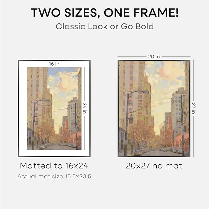 Homeforia 20x27 Picture Frame Black, High End Metal 20x27 Poster Frames with Mat 16x24 for Photo, 20 x 27 Black Frame Matted to 16 x 24 inch Print, 27x20 Thin Frame, Tempered Glass, Wall Kit, Set of 3