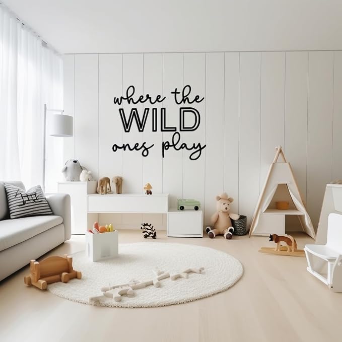 Playroom Wall Decor, 40“ XXL Where The Wild Ones Play Nursery Sign Wooden Wall Art Decoration for Kids Toddler Room Decor Boys and Girls Home Bedroom Word Sign (Acrylic - Black)