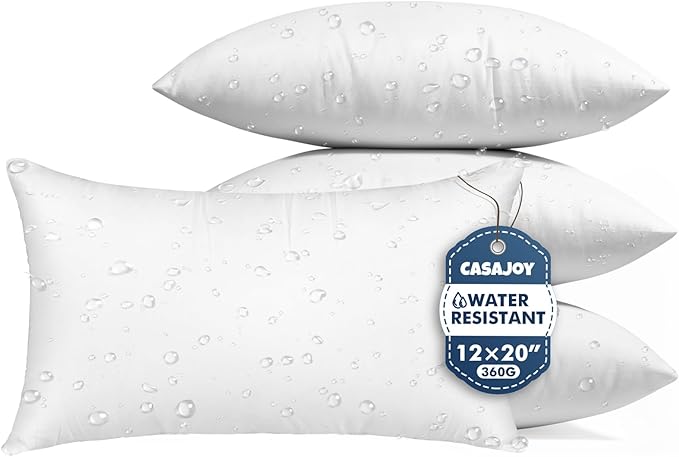 Pack of 4 12x20 Outdoor Pillows, Water Resistant Throw Pillow Inserts, Cushion Inner Pads for Patio, Sofa, Waterproof Pillow Insert