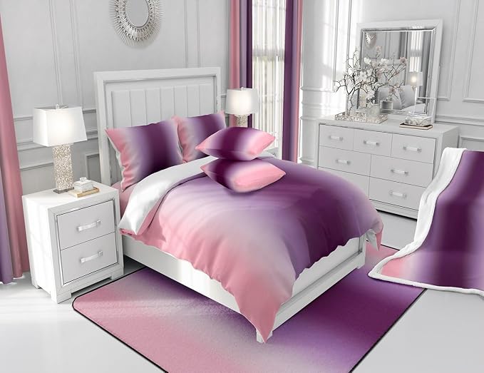 jejeloiu Purple Darkening Drapes (2 Panels, 42 x 63 Inch) Ombre Pink Curtains for Bedroom Living Room for Kids Decor Gradient Style Blackout Curtains Abstract Window Treatments