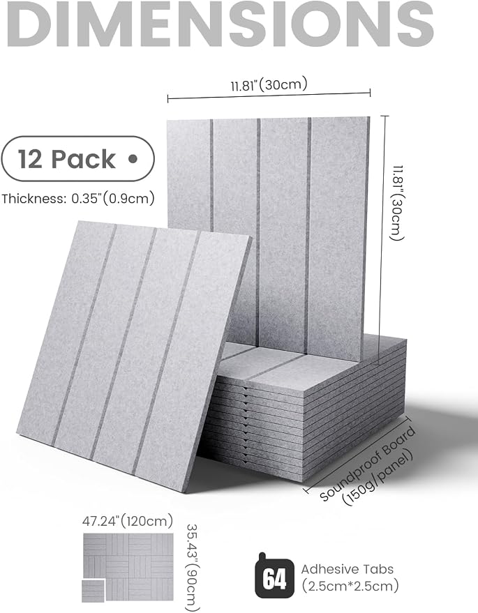 Fluxynara Large Felt Bulletin Board 48" x 36" Cork Board Alternative-12 Pack with 64 Safe Removable Adhesive Tabs, Cork Boards for Walls Pin Board for Home Office Classroom Felt Board-Soft Gray