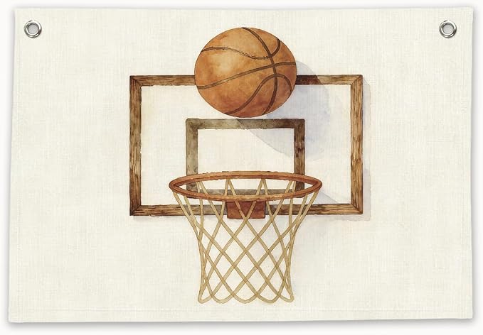 RTXLEZM Basketball Room Decor for Boys, Retro Basketball Hoop Canvas Banner Wall Hanging, Kids Playroom Wall Art Prints for Kids Toddler Boys Nursery Room Bedroom Playroom Decor, 20x30 Inch