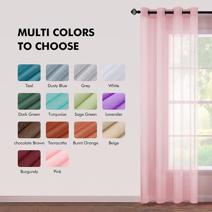 MIULEE 2 Panels Pink Semi Sheer Window Curtains Spring Elegant Grommet Top Window Voile Drapes/Treatment Linen Textured Panels for Bedroom Living Room (54X84 Inches)