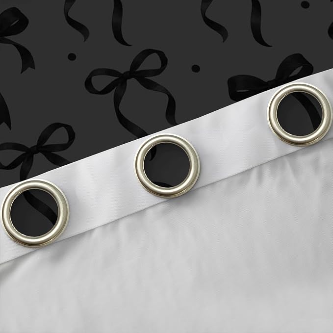Feelyou Girls Bow Blackout Curtains Black White Bowknot Darkening Drapes for Bedroom Living Room Coquette Aesthetic Thermal Insulated Shades Kawaii Princess Window Treatments, 2 Panels 38 x 45 Inch