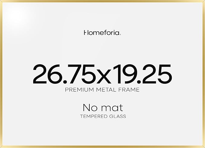 Homeforia 19.25x26.75 Gold Puzzle Frame, High End Metal 19.25 x 26.75 Picture Frames without Mat, 26.75x19.25 Thin Poster Frame for Wall, 19.25by26.75 Puzzle Frames, Tempered Glass, Wall Kit, Set of 1