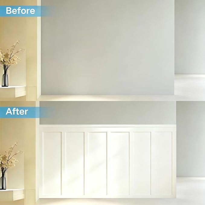 1 Set 94.5 in x 54 in MDF Board and Batten, Paintable Wainscoting Kit,Molding Trim Slat with Edge Strip，Premade Accent Wall Panel for DIY Kitchen Bedroom Living Room Home Decor Covers (94.5 x 54 Inch)