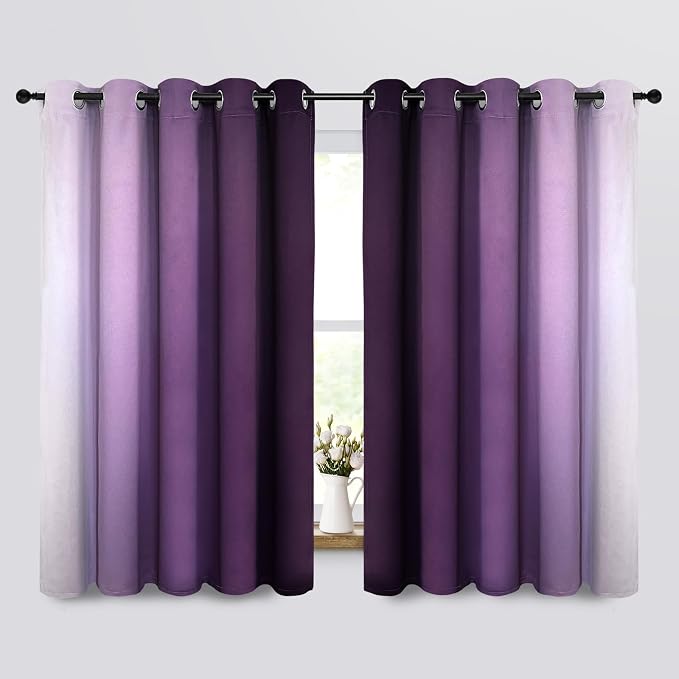 Yakamok Ombre Curtains Purple and Greyish White for Living Room,70Wx63L | Room Darkening Curtains 63,Thermal Insulated Gradient Color Drape,Light Blocking Grommet Window Curtains for Bedroom,2 Panels