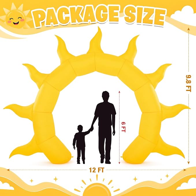 Seenelling 12 FT Summer Sun Inflatable Archway with LED Lights, Giant Sunshine Blow Up Arch Decoration for Baby Shower, Birthday, Beach Pool Party and Outdoor Yard Lawn Decor